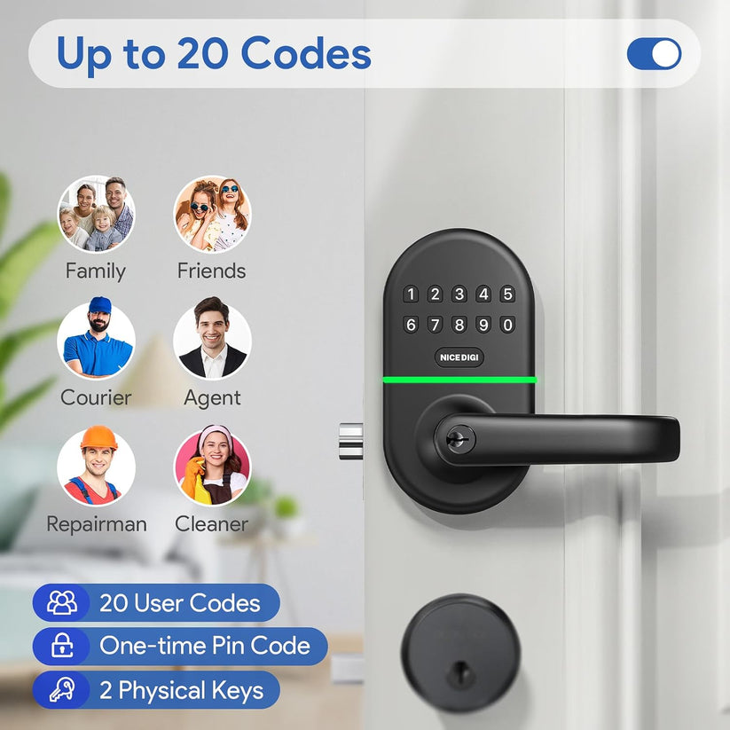 Keypad Door Lock with Handle: Keyless Entry Smart Lock for Front Door ...