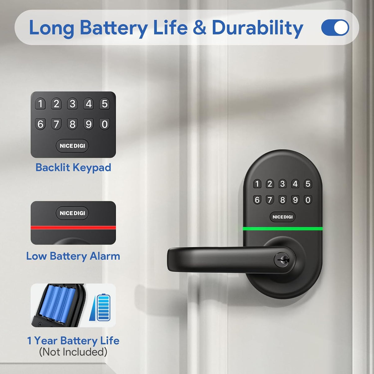 Keypad Door Lock with Handle: Keyless Entry Smart Lock for Front Door ...