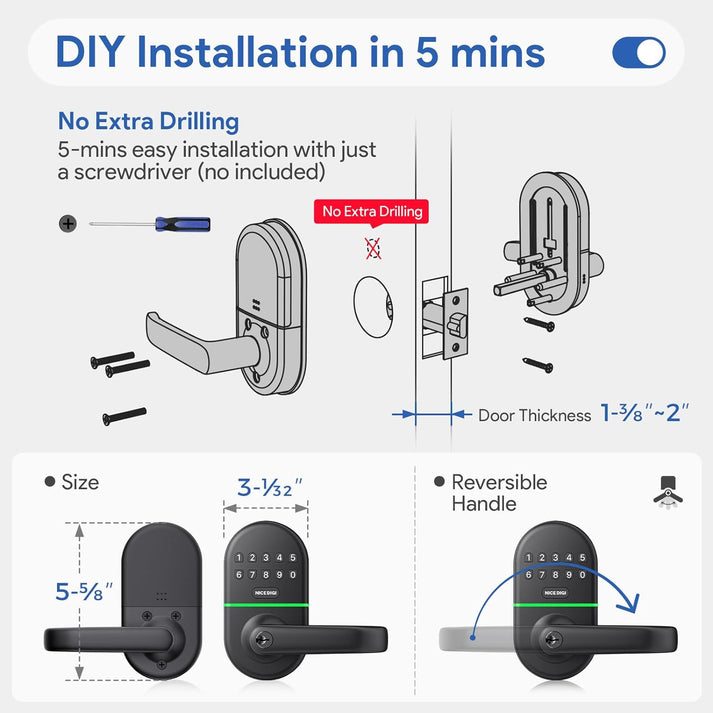 Keypad Door Lock with Handle: Keyless Entry Smart Lock for Front Door ...