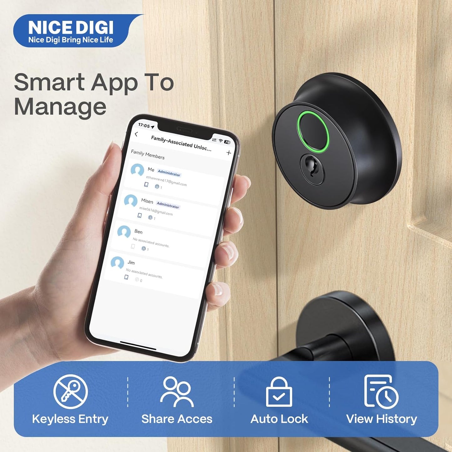 NICE DIGI Smart Deadbolt Lock for Front Door